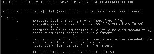 kurze Hilfe nach Eingabe von "nice.exe"